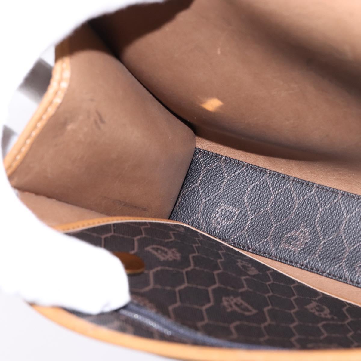 Christian Dior Honeycomb Canvas Bag PVC 2way Black Brown gold Auth bs30244