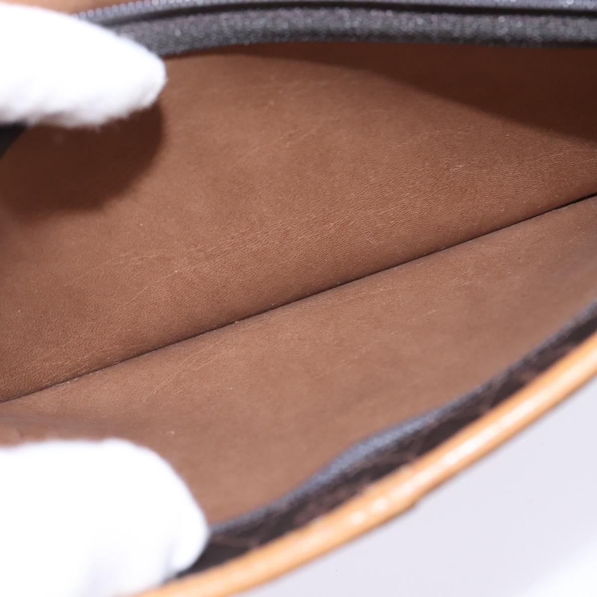 Christian Dior Honeycomb Canvas Bag PVC 2way Black Brown gold Auth bs30244