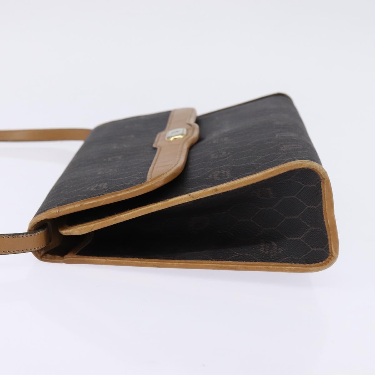 Christian Dior Honeycomb Canvas Bag PVC 2way Black Brown gold Auth bs30244