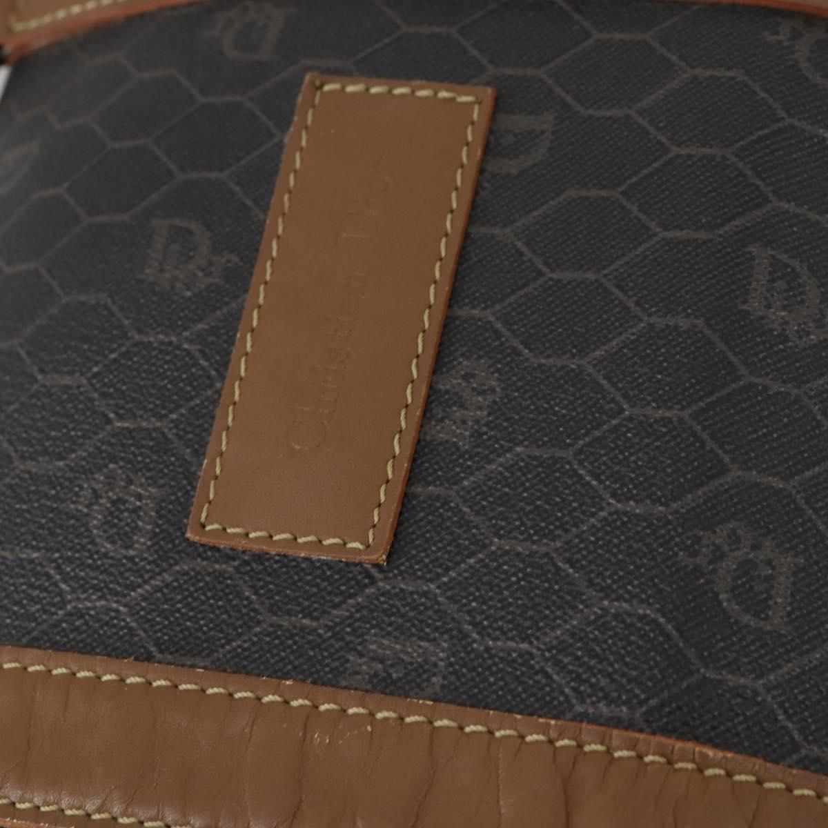 Christian Dior Honeycomb Canvas Boston Bag PVC Black Gold Auth bs30245