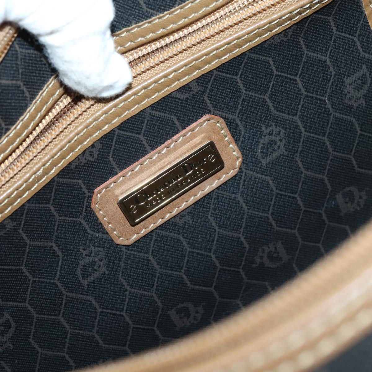 Christian Dior Honeycomb Canvas Boston Bag PVC Black Gold Auth bs30245