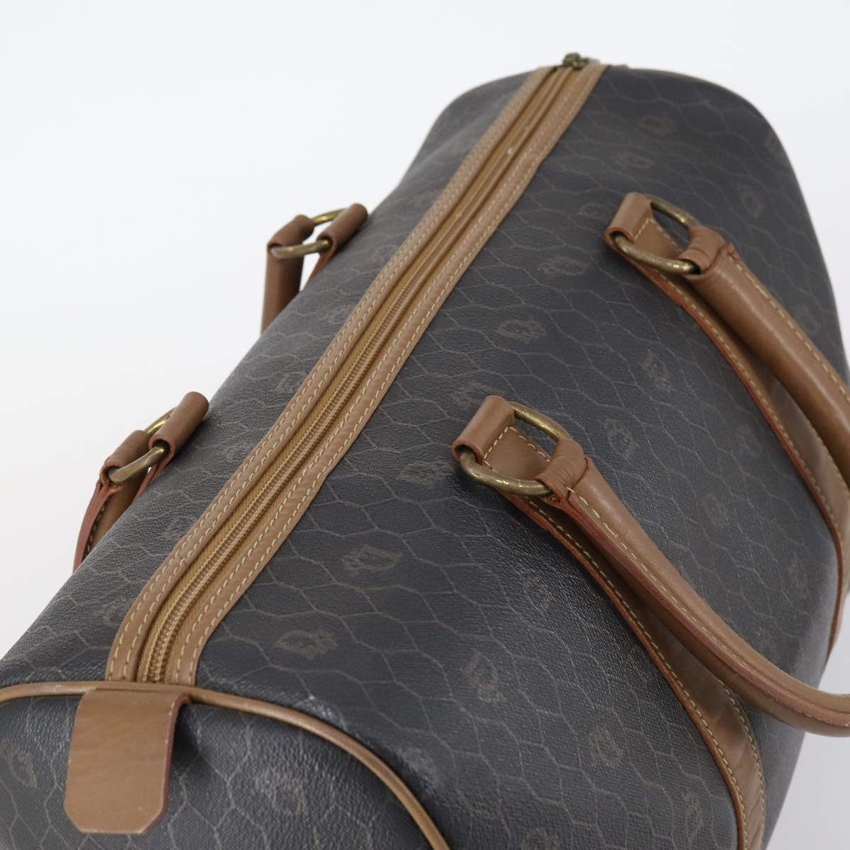 Christian Dior Honeycomb Canvas Boston Bag PVC Black Gold Auth bs30245