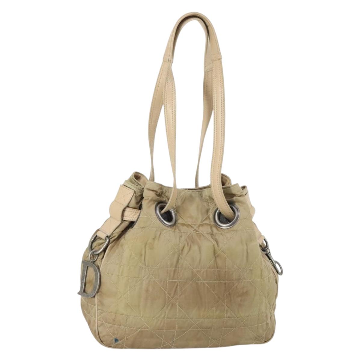 Christian Dior Canage Shoulder Bag Nylon Beige Auth bs30247