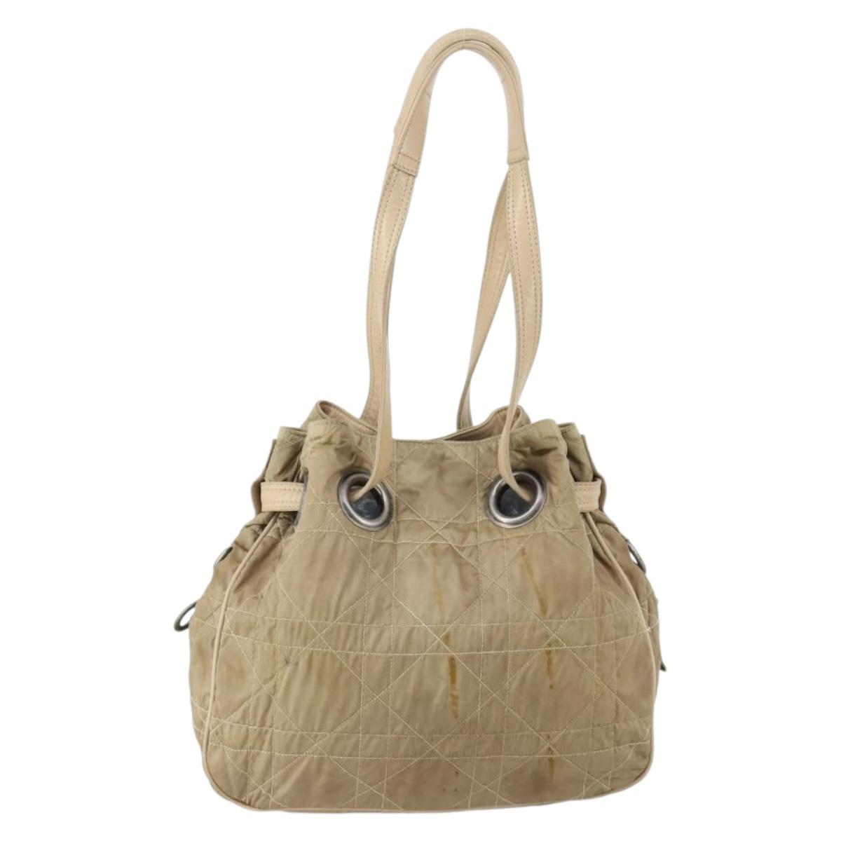 Christian Dior Canage Shoulder Bag Nylon Beige Auth bs30247