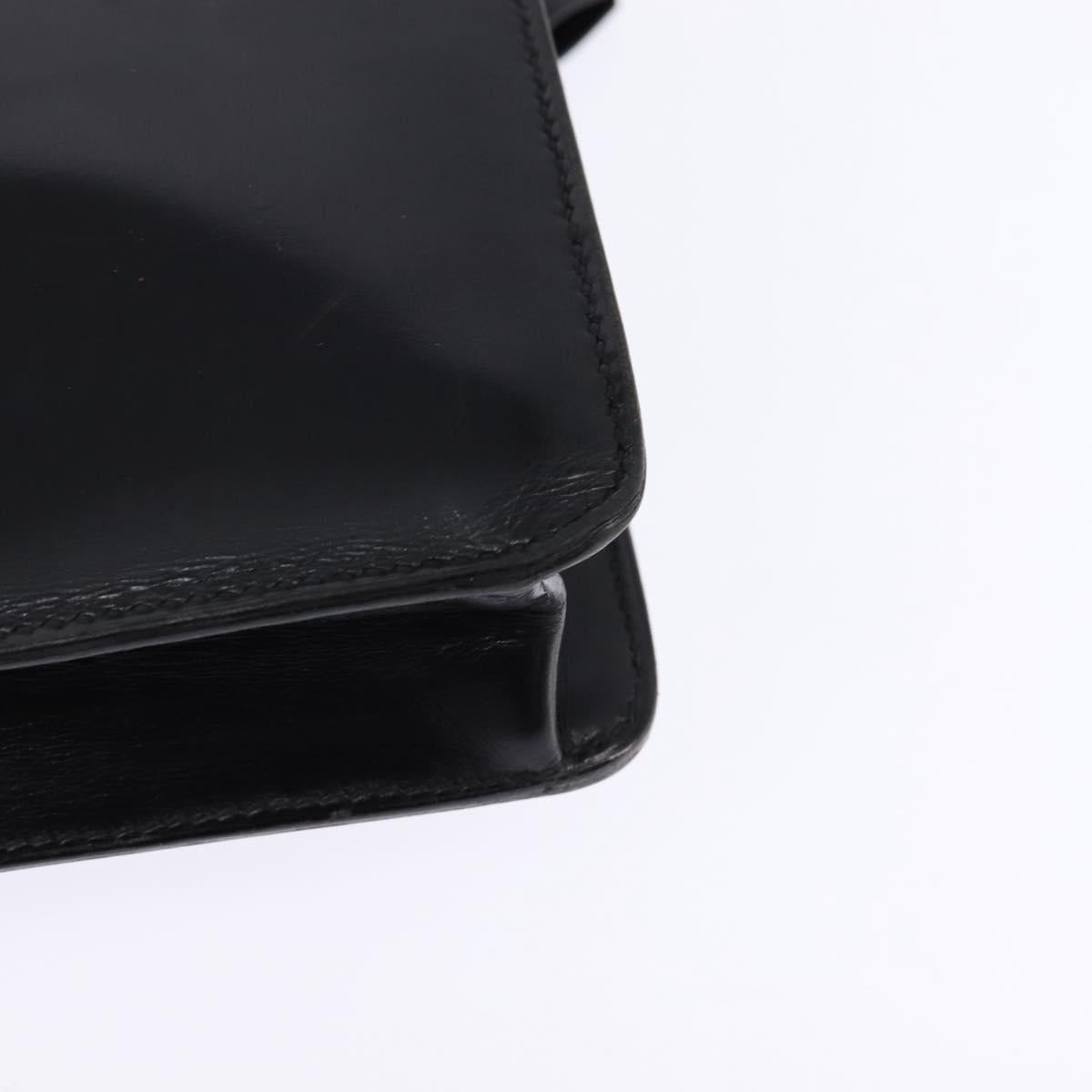 HERMES Sac Adepeche Shoulder Bag Leather Black Gold Auth bs30251