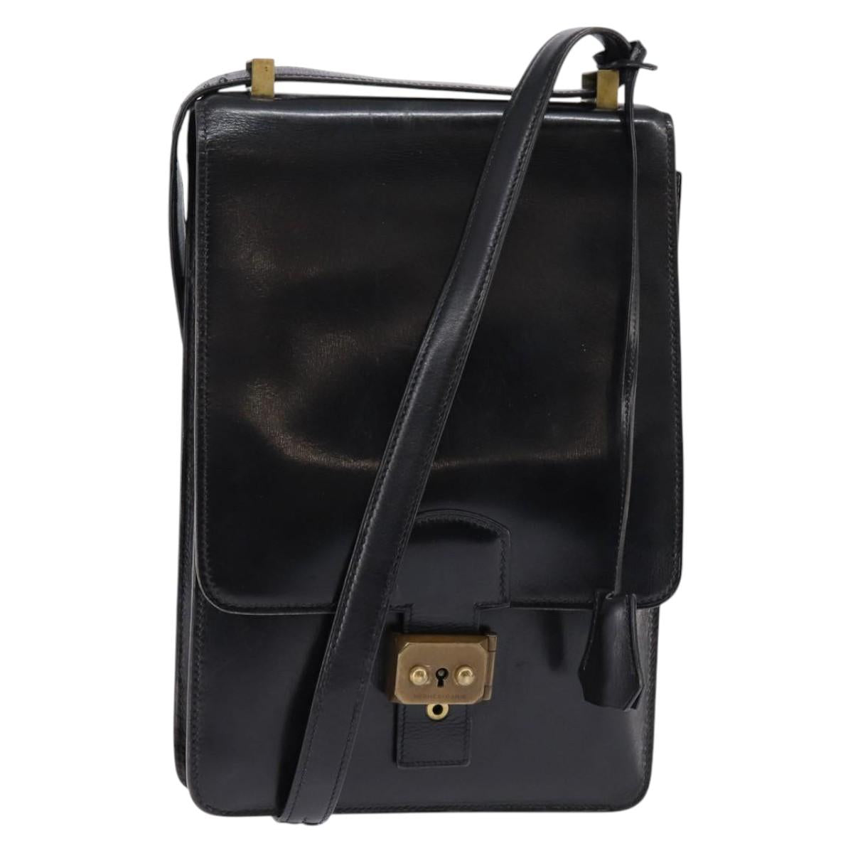 HERMES Sac Adepeche Shoulder Bag Leather Black Gold Auth bs30251