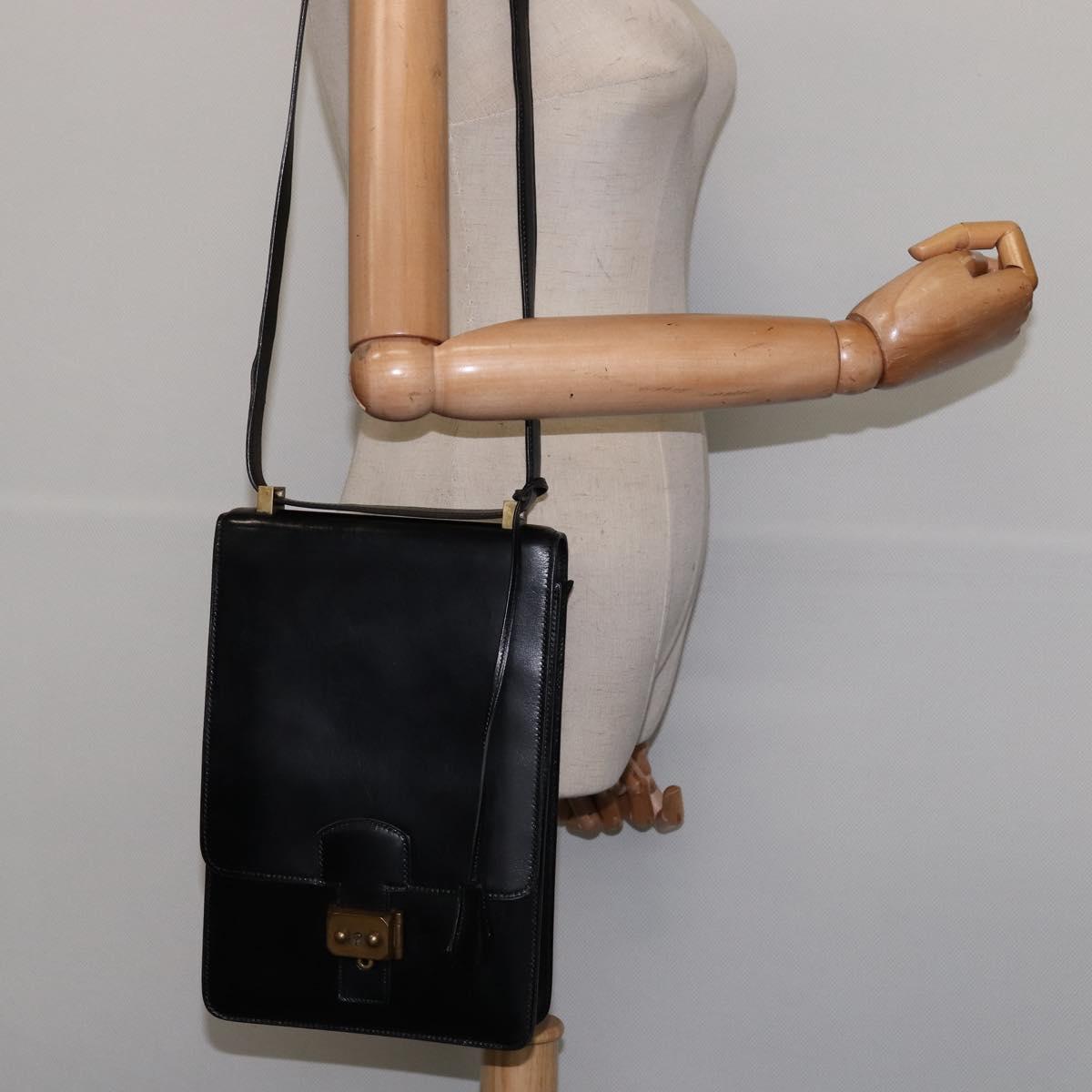 HERMES Sac Adepeche Shoulder Bag Leather Black Gold Auth bs30251