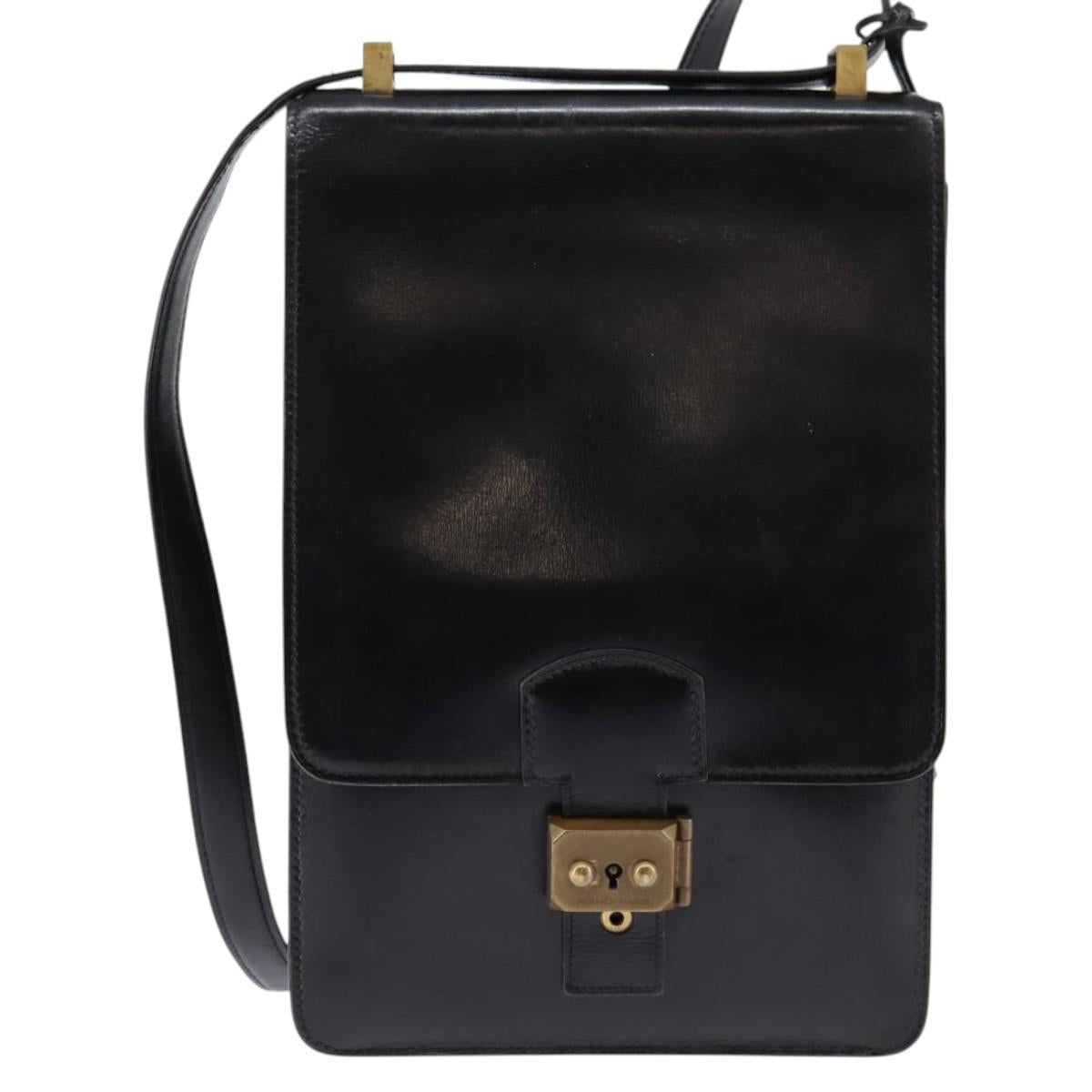 HERMES Sac Adepeche Shoulder Bag Leather Black Gold Auth bs30251
