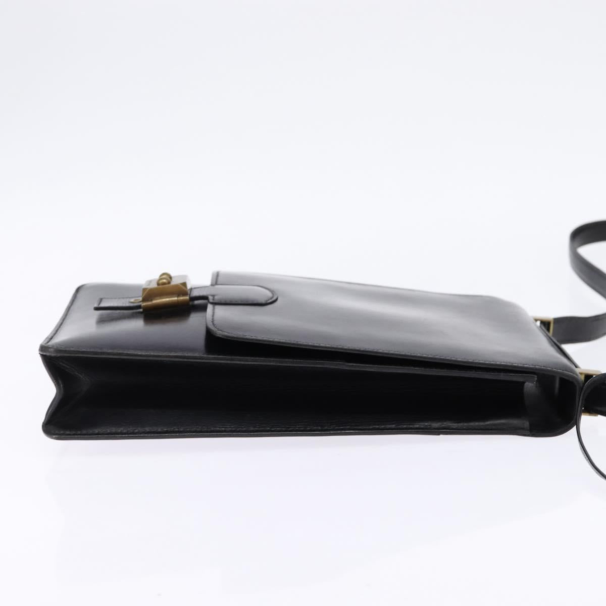 HERMES Sac Adepeche Shoulder Bag Leather Black Gold Auth bs30251