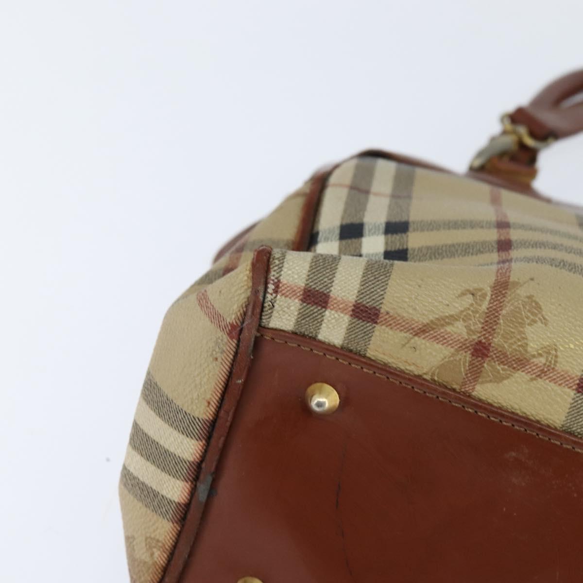 Burberrys Nova Check Hand Bag PVC 2way Beige Gold Auth bs30261