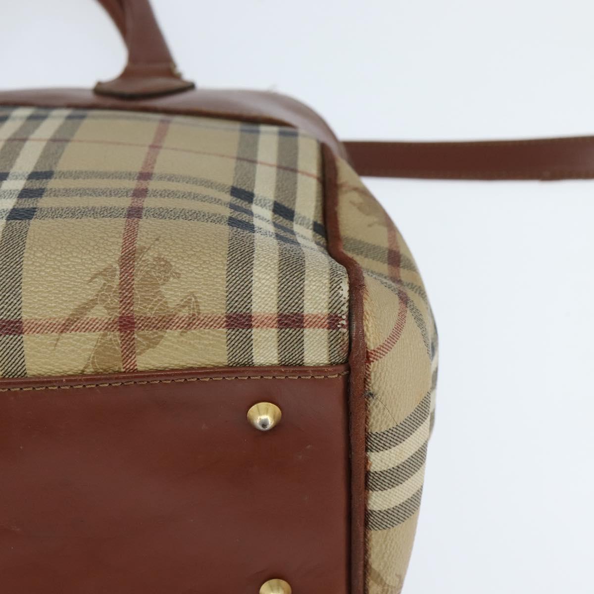 Burberrys Nova Check Hand Bag PVC 2way Beige Gold Auth bs30261