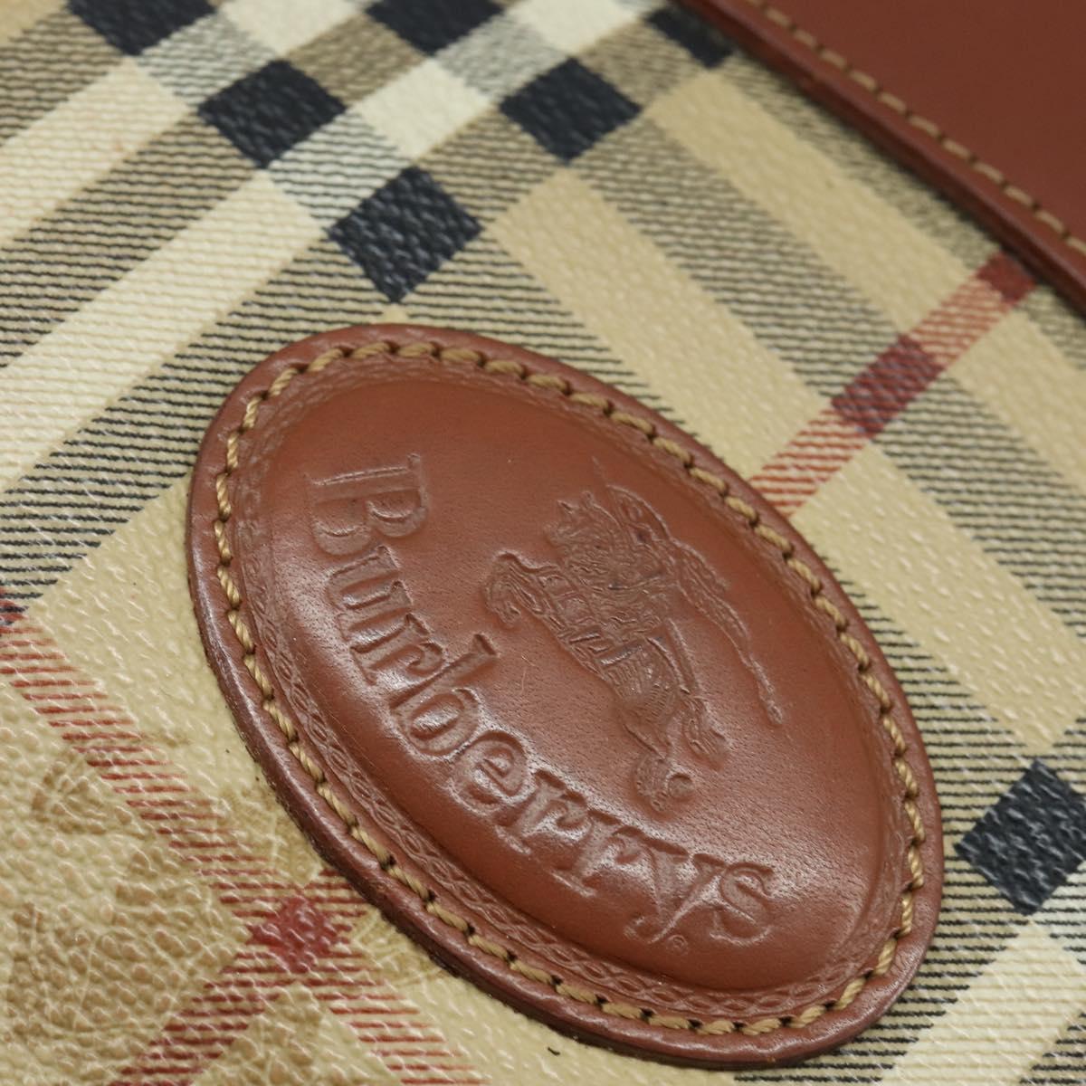 Burberrys Nova Check Hand Bag PVC 2way Beige Gold Auth bs30261