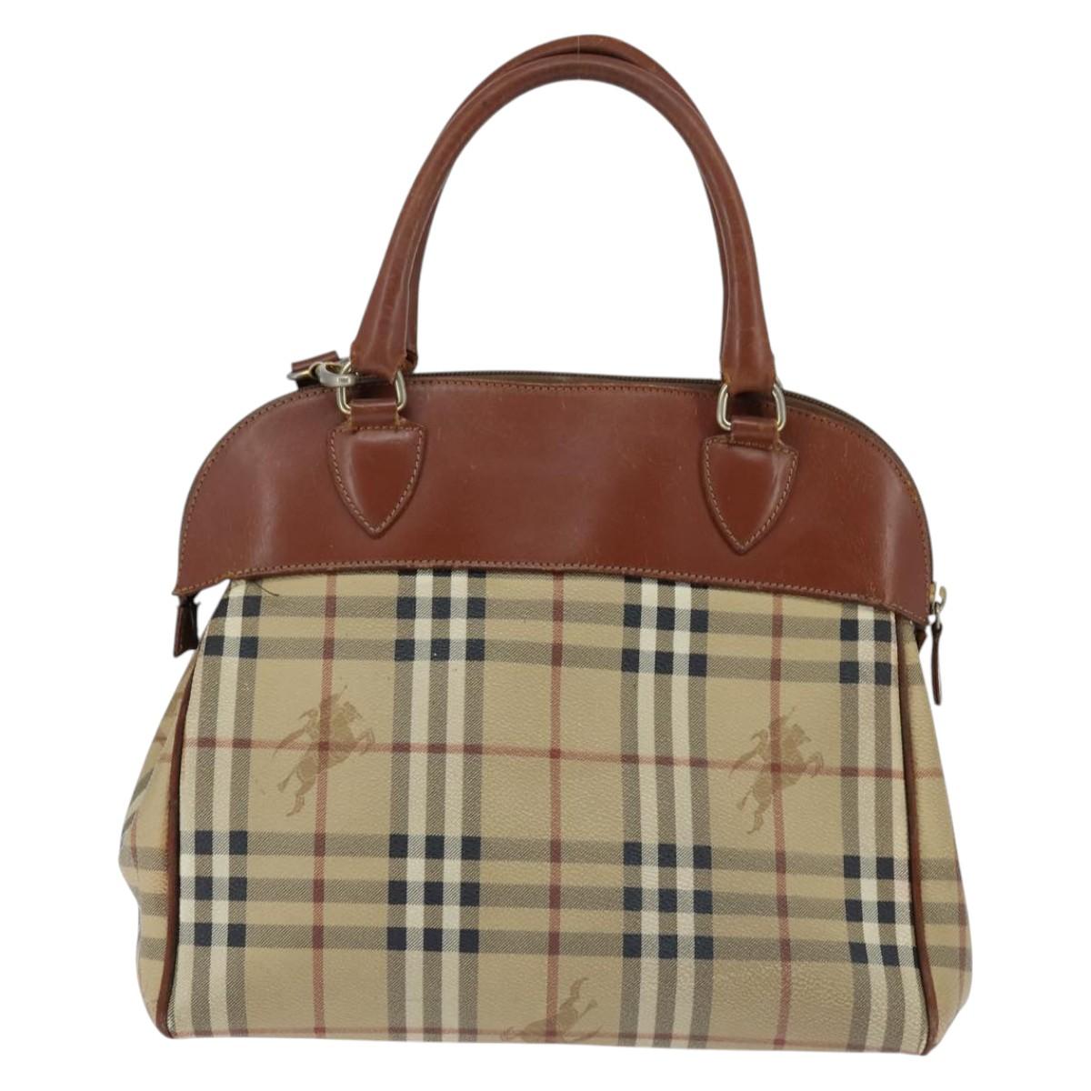 Burberrys Nova Check Hand Bag PVC 2way Beige Gold Auth bs30261