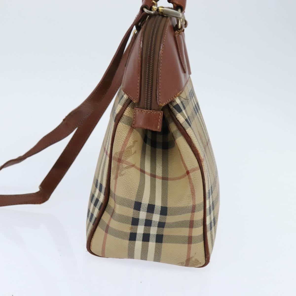 Burberrys Nova Check Hand Bag PVC 2way Beige Gold Auth bs30261