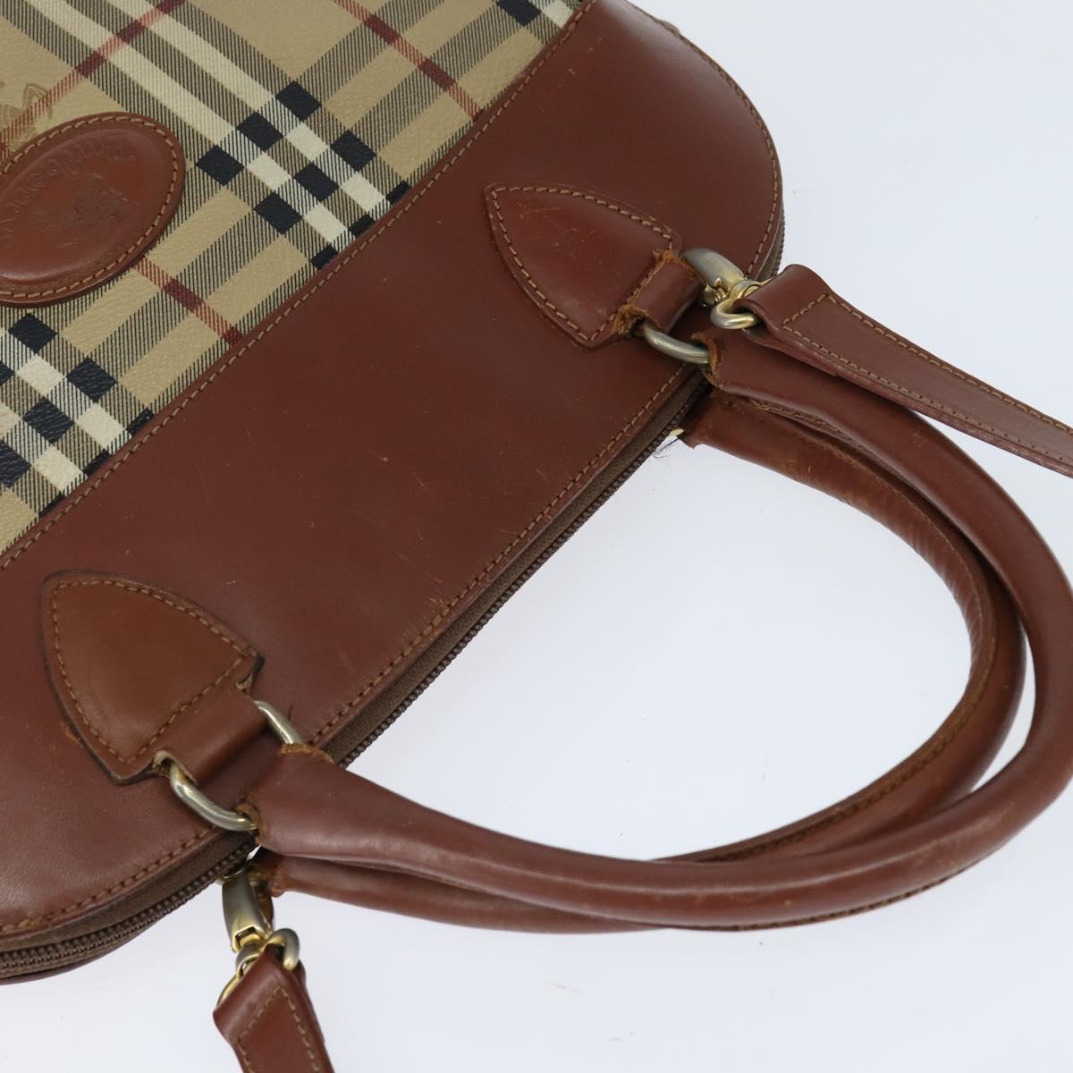 Burberrys Nova Check Hand Bag PVC 2way Beige Gold Auth bs30261