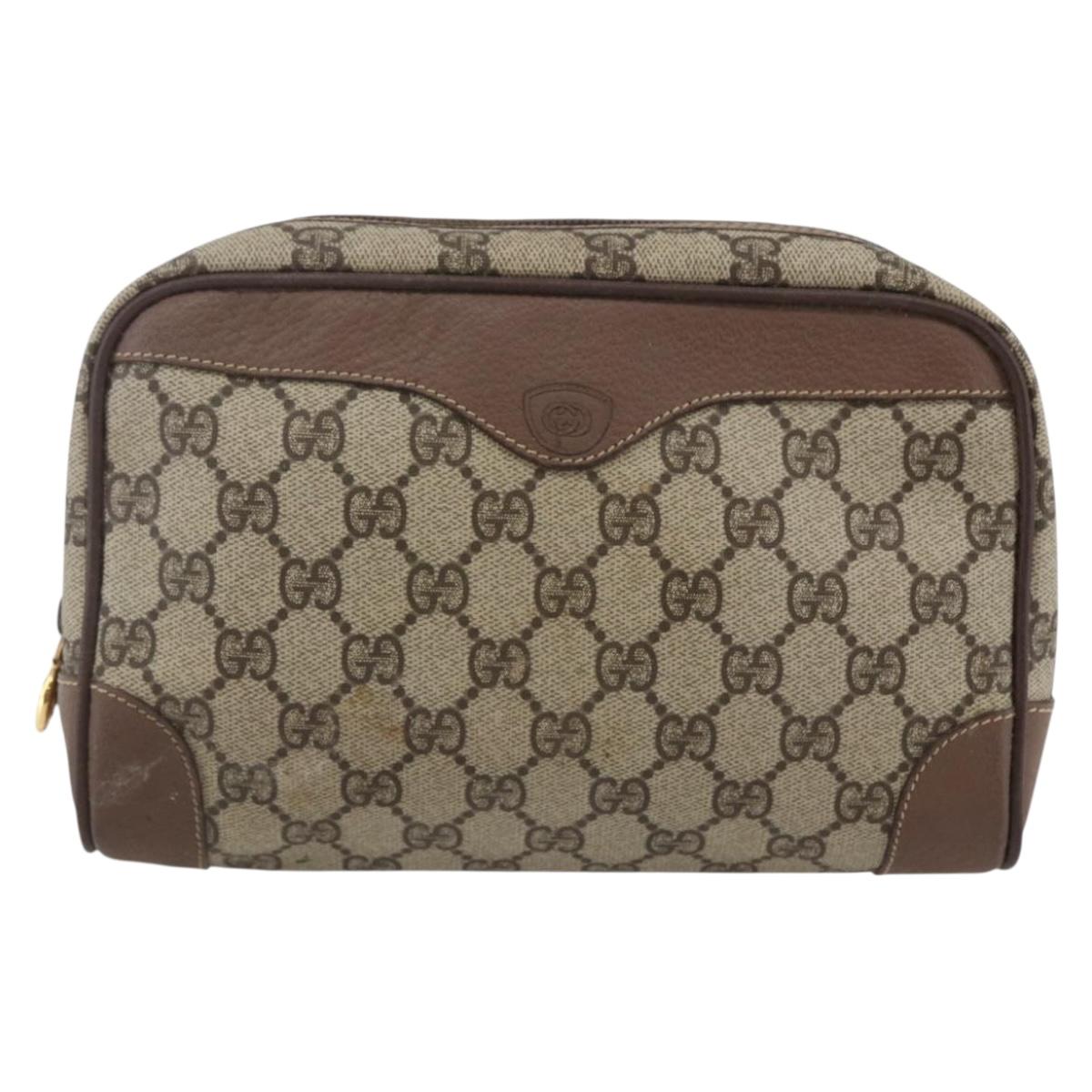 GUCCI GG Supreme Clutch Bag PVC Beige Gold 014 58 6094 Auth bs30264