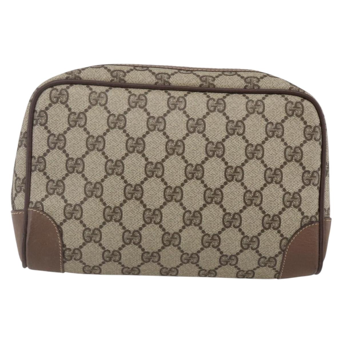 GUCCI GG Supreme Clutch Bag PVC Beige Gold 014 58 6094 Auth bs30264