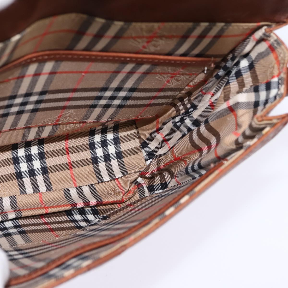 Burberrys Nova Check Shoulder Bag Leather Brown Gold Auth bs30266