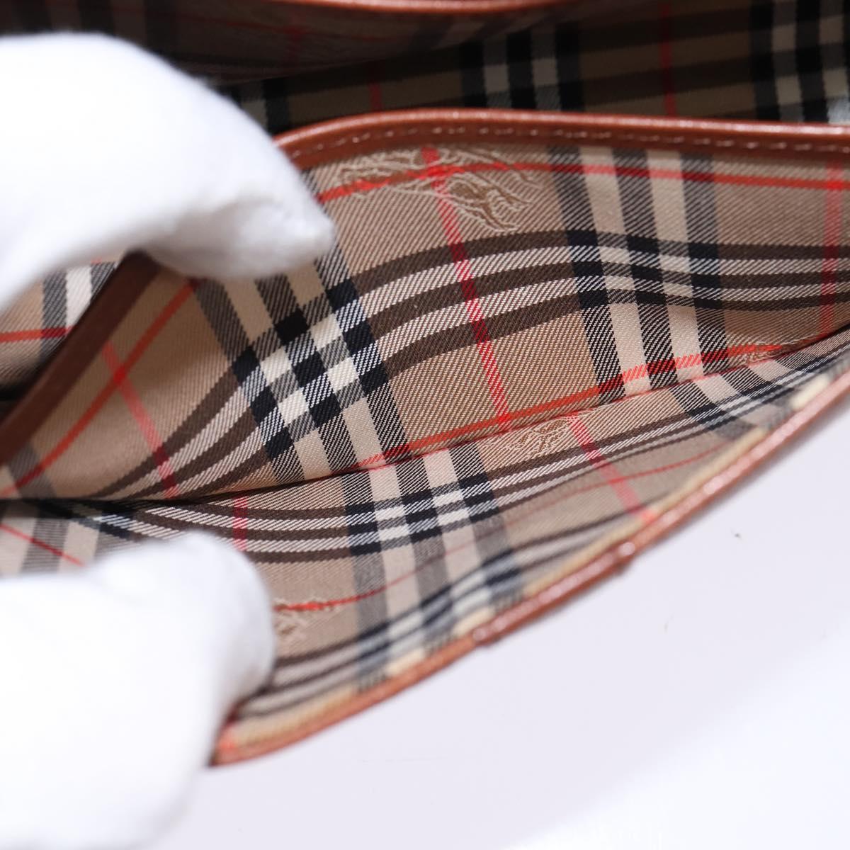 Burberrys Nova Check Shoulder Bag Leather Brown Gold Auth bs30266