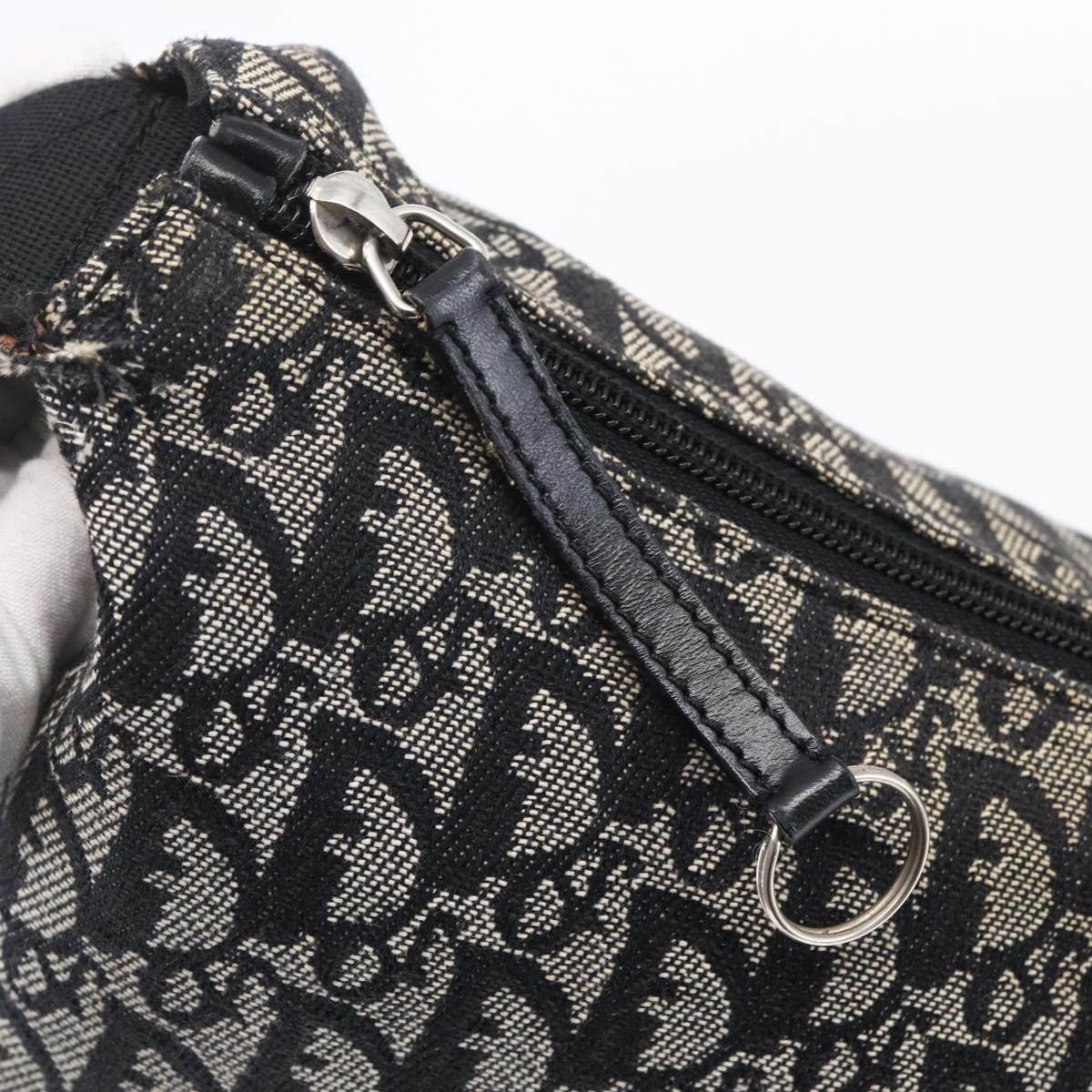 Christian Dior Trotter Canvas Shoulder Bag Black Silver Auth bs30270