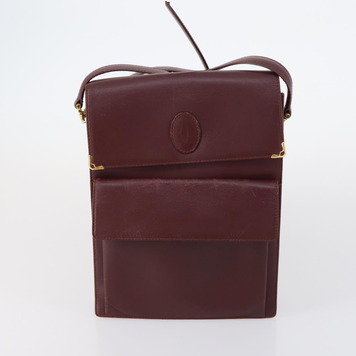 CARTIER Must Line Shoulder Bag Leather 2Set Bordeaux Auth bs30274