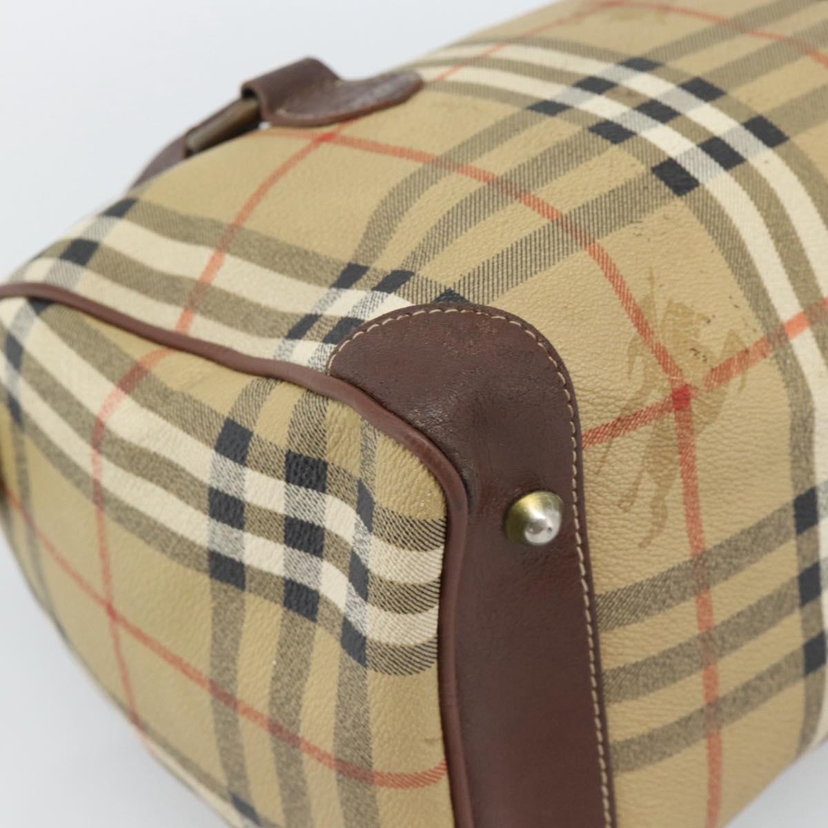 Burberrys Nova Check Mini Boston Bag PVC Beige Gold Auth bs30275