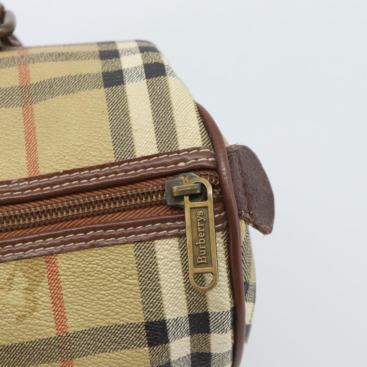 Burberrys Nova Check Mini Boston Bag PVC Beige Gold Auth bs30275