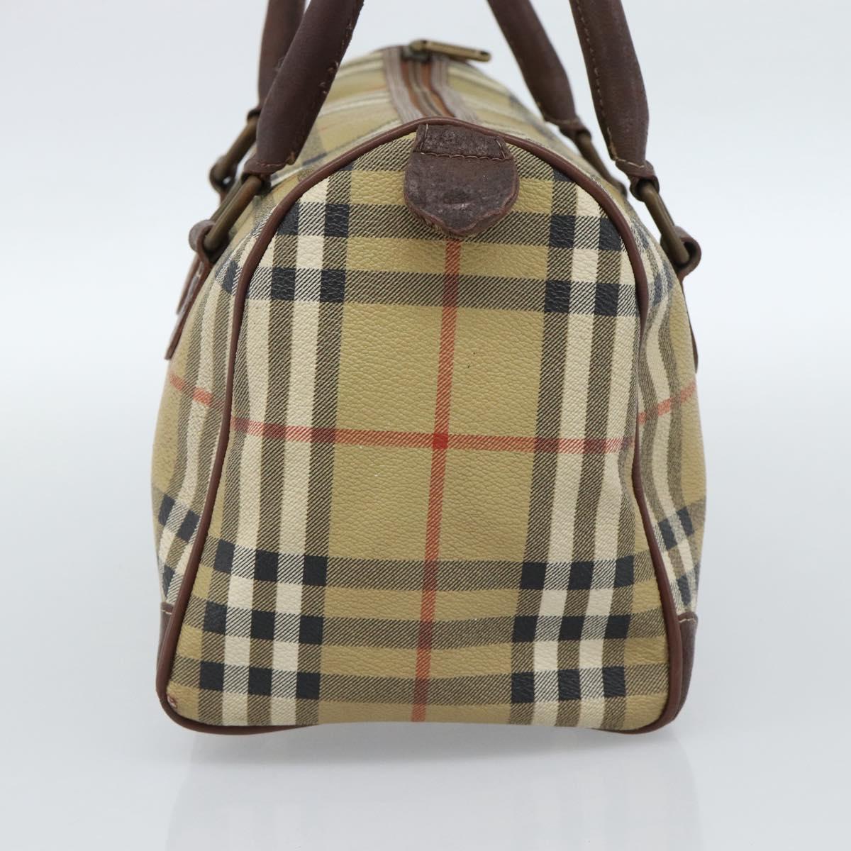 Burberrys Nova Check Mini Boston Bag PVC Beige Gold Auth bs30275