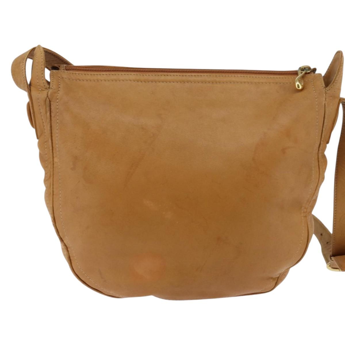 LOEWE Anagram Shoulder Bag Leather Brown Gold Auth bs30276