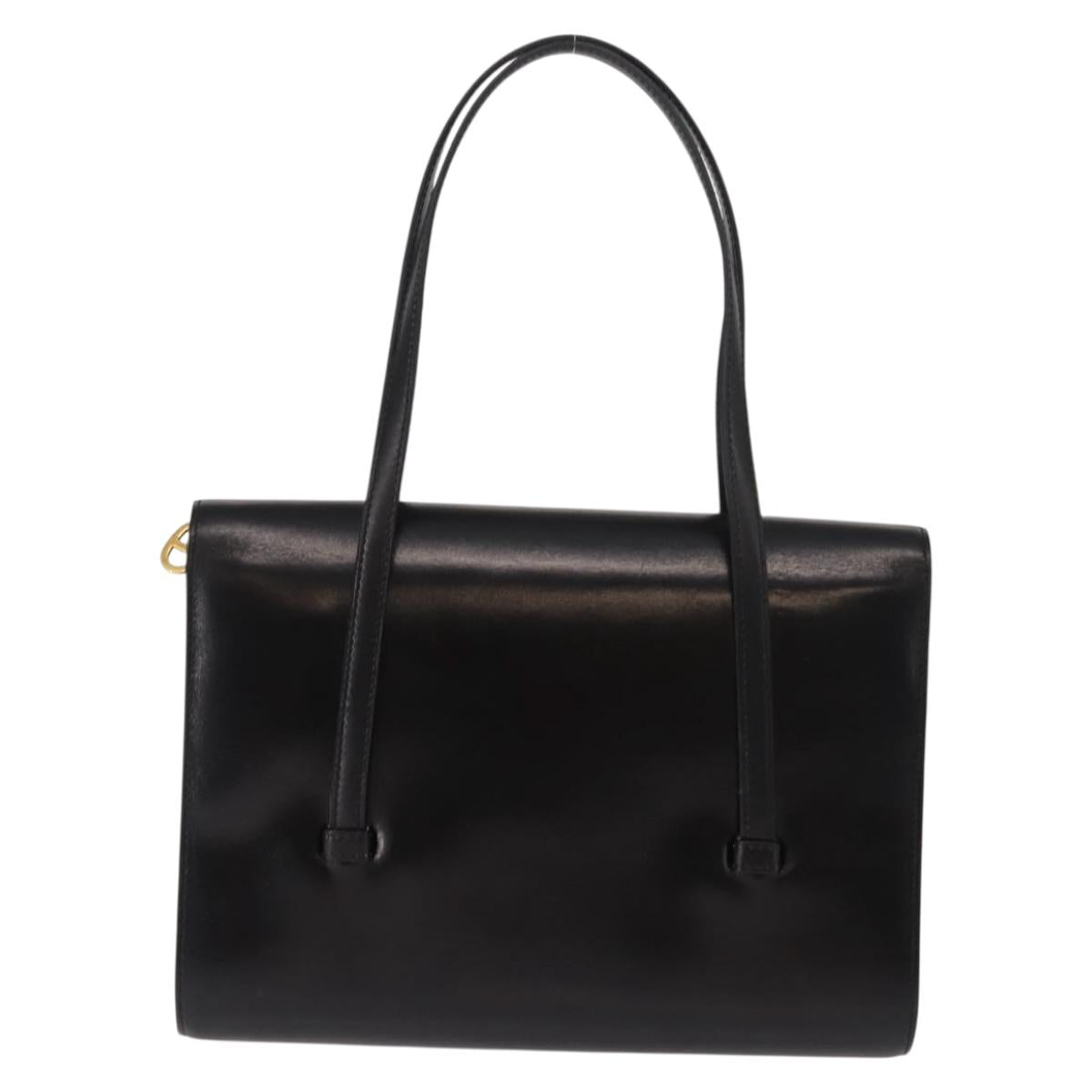 Christian Dior Hand Bag Leather Black Gold Auth bs30277
