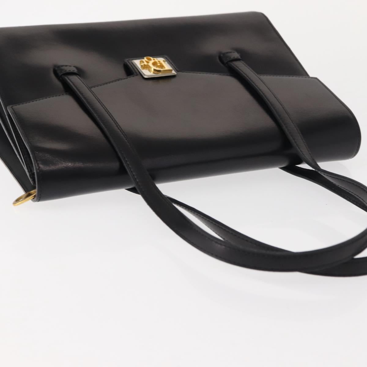 Christian Dior Hand Bag Leather Black Gold Auth bs30277