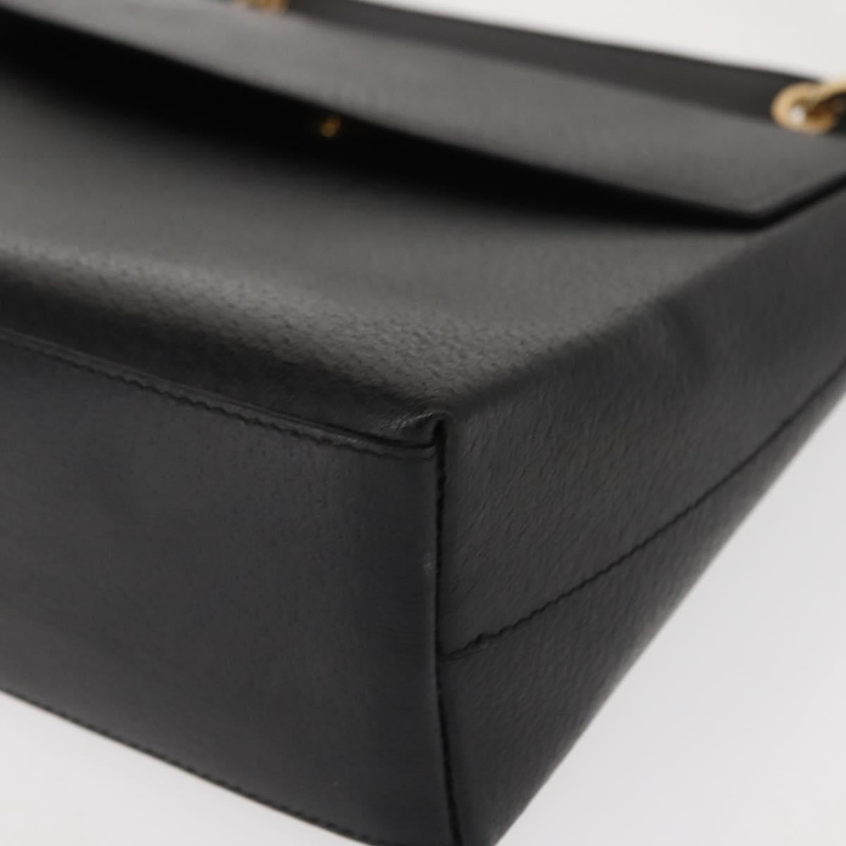 GUCCI Bamboo Hand Bag Leather Black Gold Auth bs30278