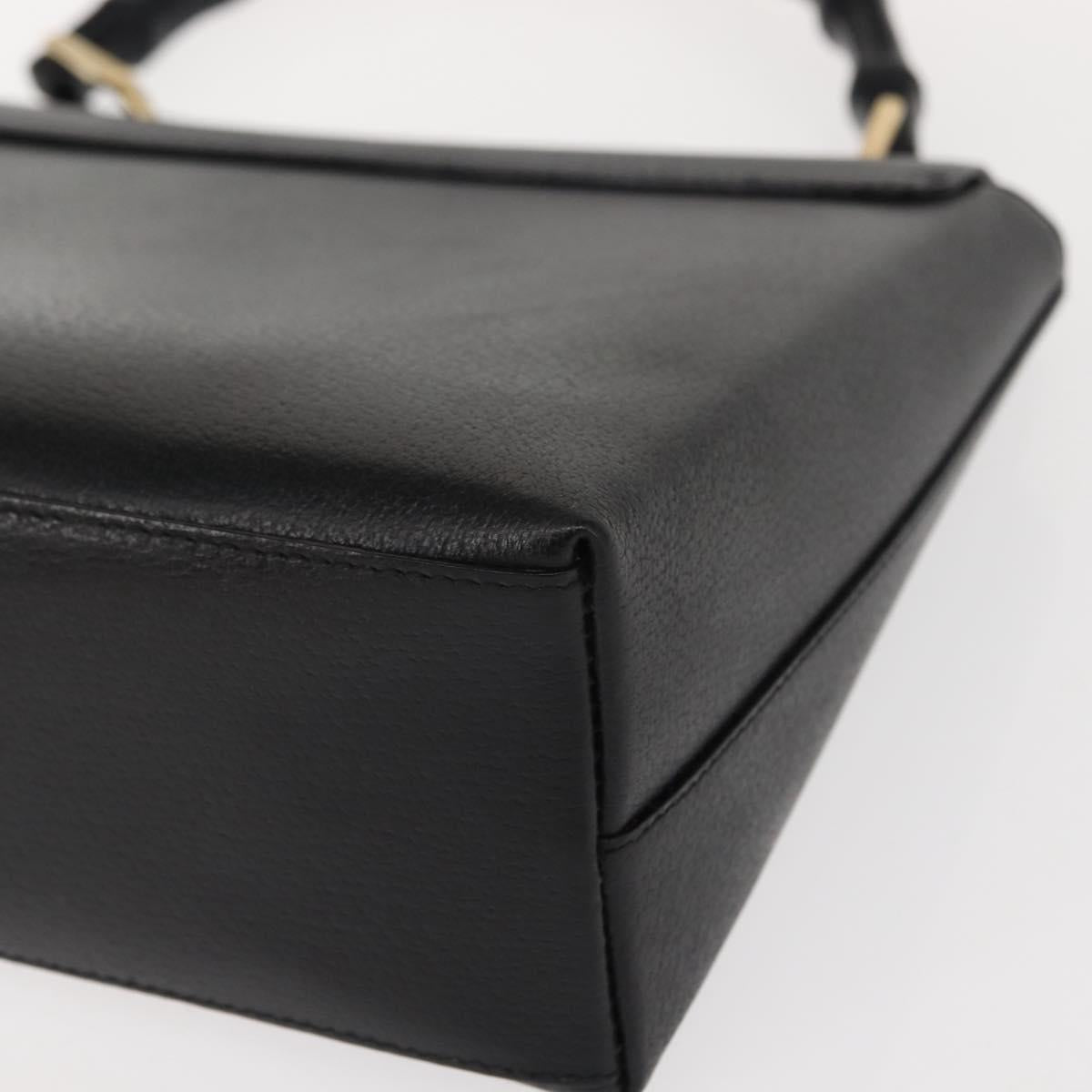 GUCCI Bamboo Hand Bag Leather Black Gold Auth bs30278