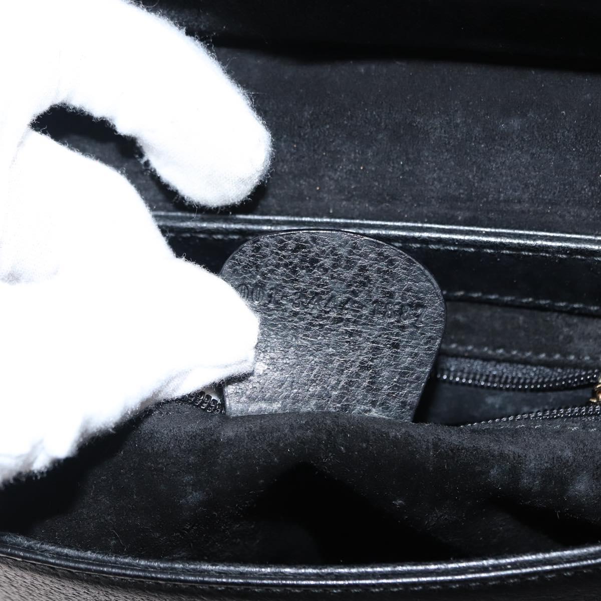 GUCCI Bamboo Hand Bag Leather Black Gold Auth bs30278