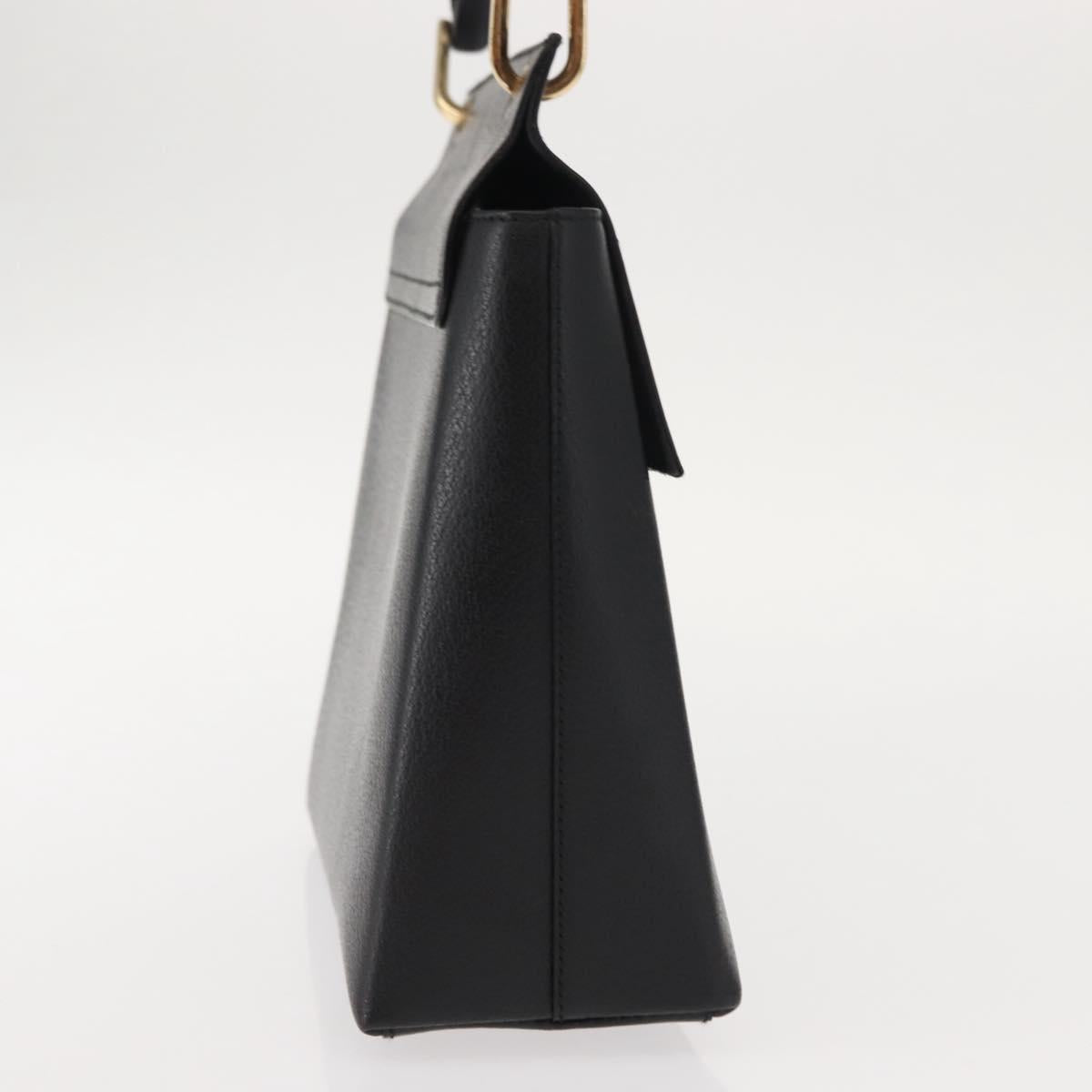 GUCCI Bamboo Hand Bag Leather Black Gold Auth bs30278