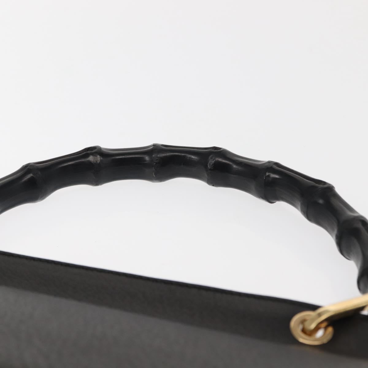 GUCCI Bamboo Hand Bag Leather Black Gold Auth bs30278