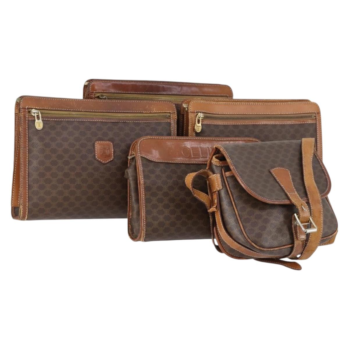 CELINE Shoulder Bag PVC Leather 5Set Black Brown Auth bs30279