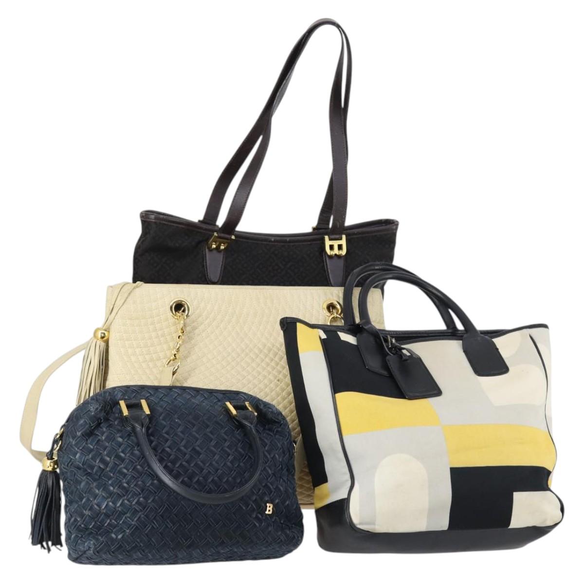 BALLY Tote Bag Leather Canvas Nylon 4Set Black Ivory Navy Auth bs30284