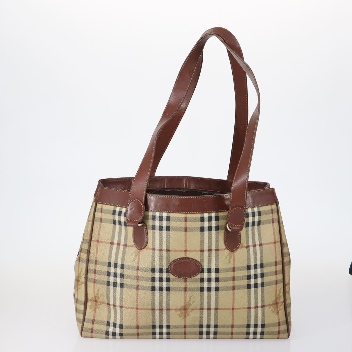 BURBERRY Nova Check Tote Bag PVC Nylon Canvas 5Set Beige Navy Auth bs30285