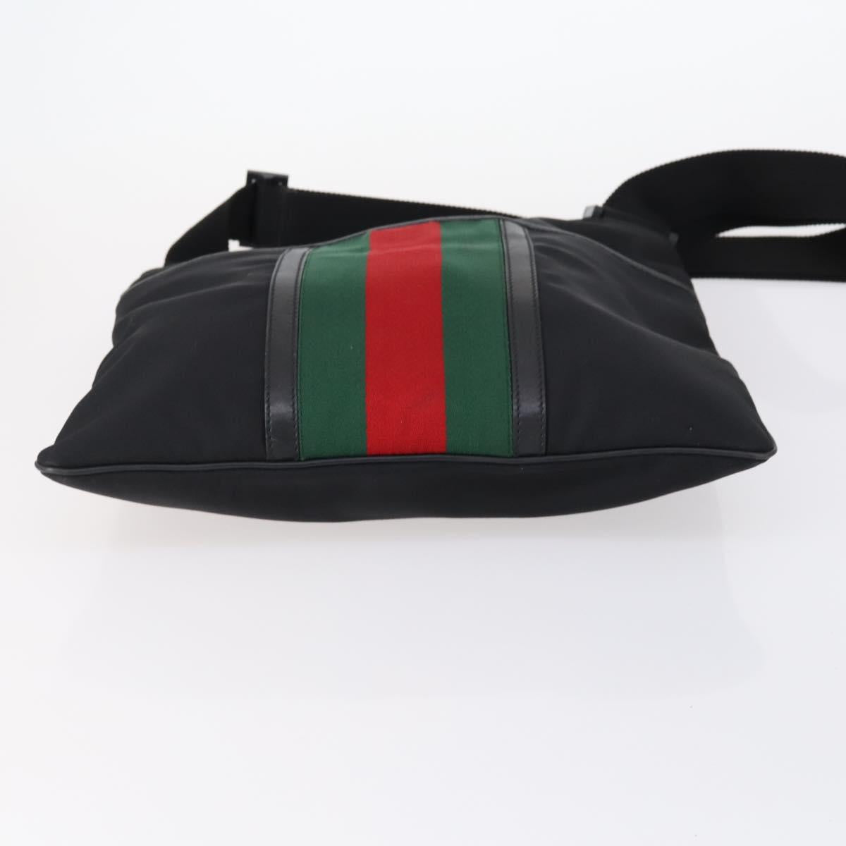 GUCCI Web Sherry Line Hand Bag Leather Nylon 5Set Black Khaki Auth bs30287