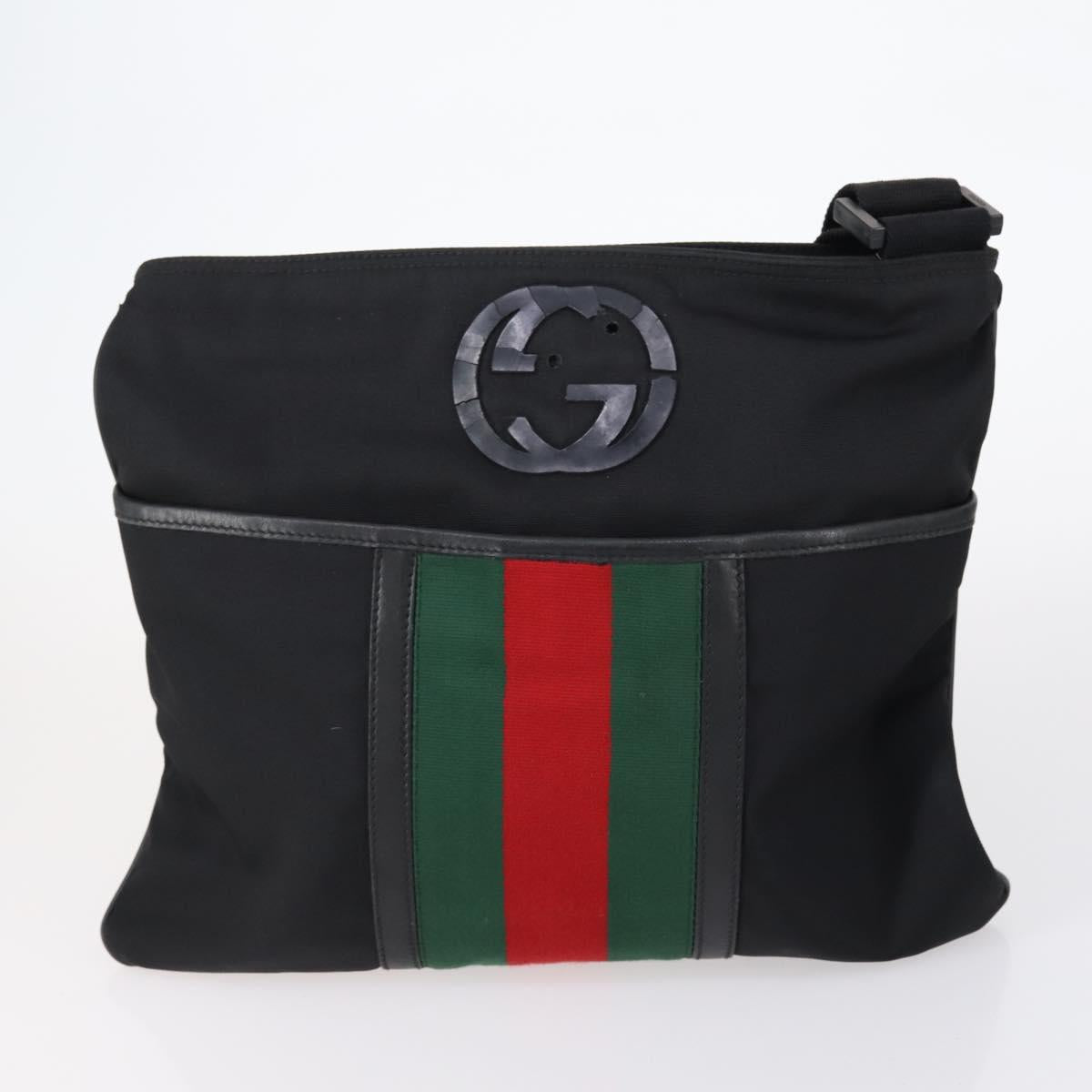 GUCCI Web Sherry Line Hand Bag Leather Nylon 5Set Black Khaki Auth bs30287