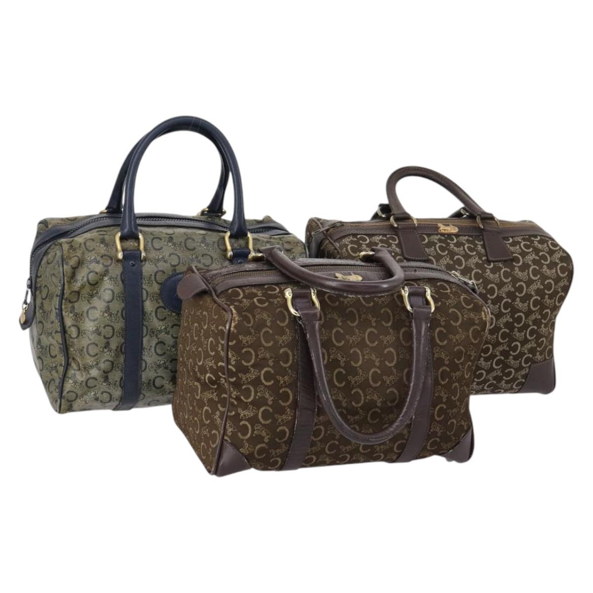 CELINE C Macadam Canvas Hand Bag PVC 3Set Navy Brown Auth bs30288
