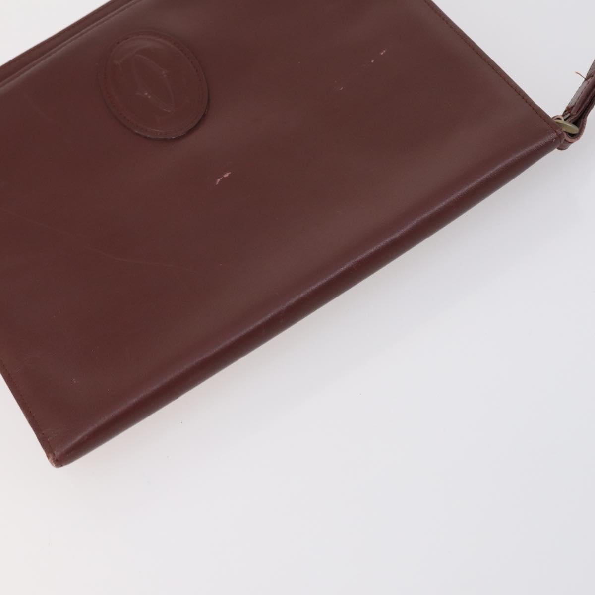 CARTIER Must Line Clutch Bag Leather 5 Set Bordeaux Gold Auth bs30290