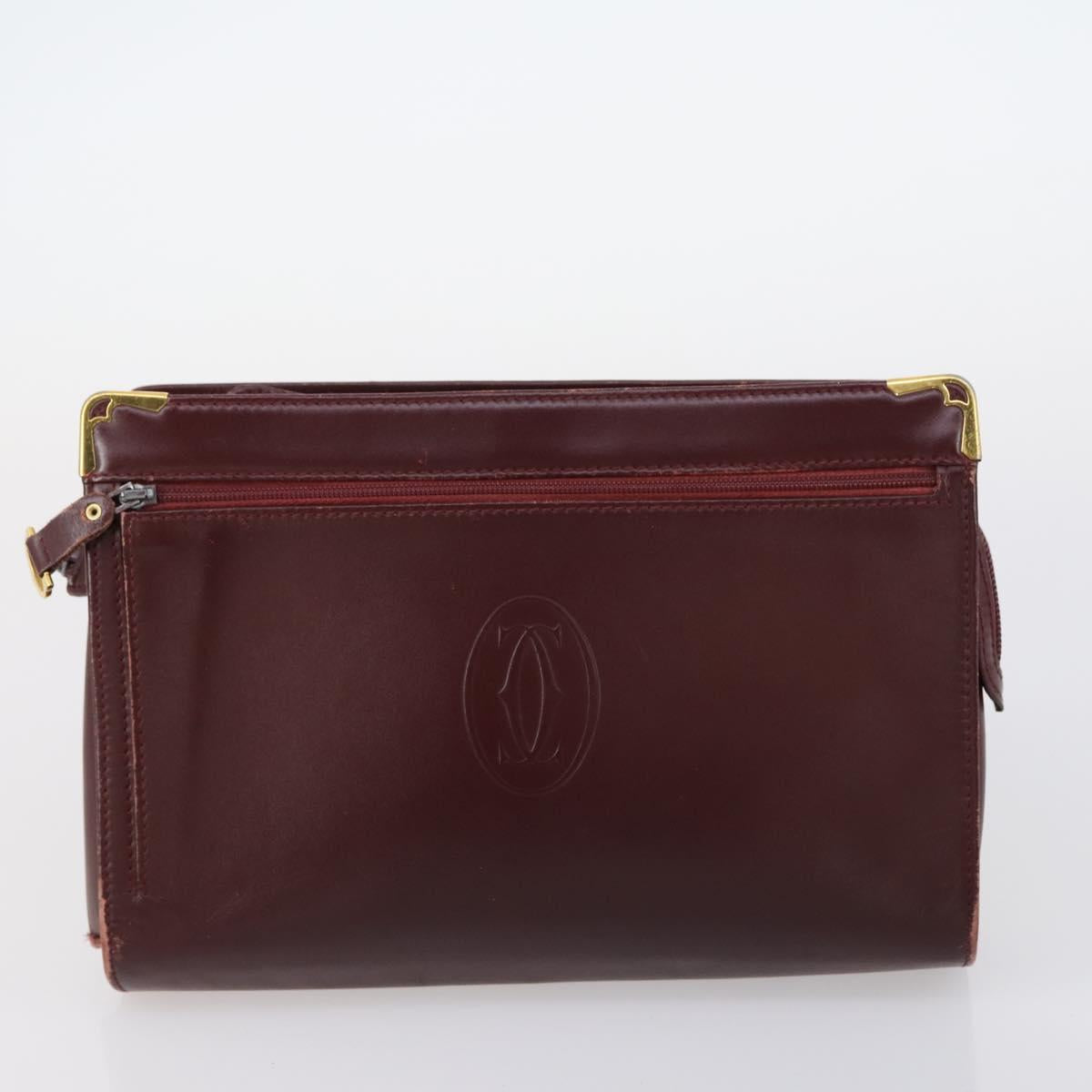 CARTIER Must Line Clutch Bag Leather 5 Set Bordeaux Gold Auth bs30290
