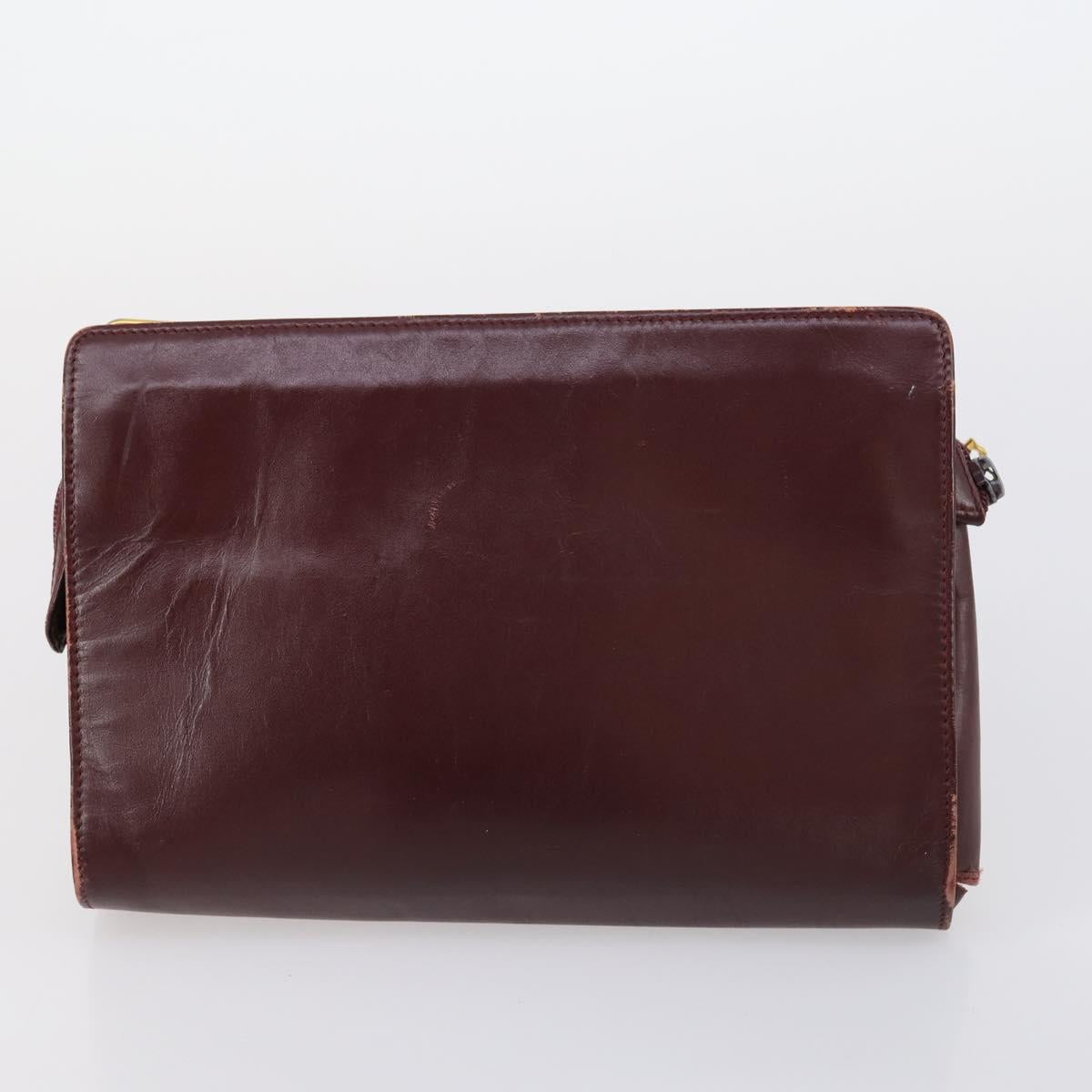 CARTIER Must Line Clutch Bag Leather 5 Set Bordeaux Gold Auth bs30290