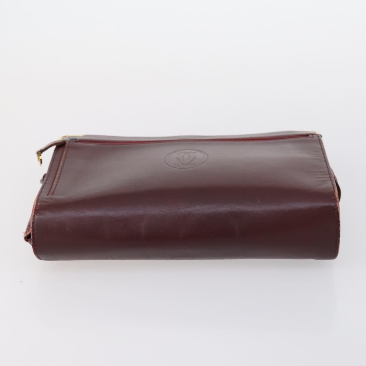 CARTIER Must Line Clutch Bag Leather 5 Set Bordeaux Gold Auth bs30290