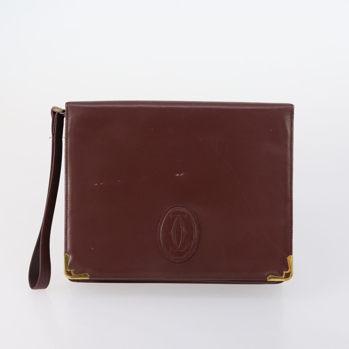 CARTIER Must Line Clutch Bag Leather 5 Set Bordeaux Gold Auth bs30290