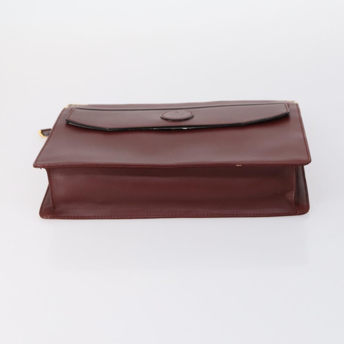 CARTIER Must Line Clutch Bag Leather 4Set Bordeaux Gold Auth bs30292