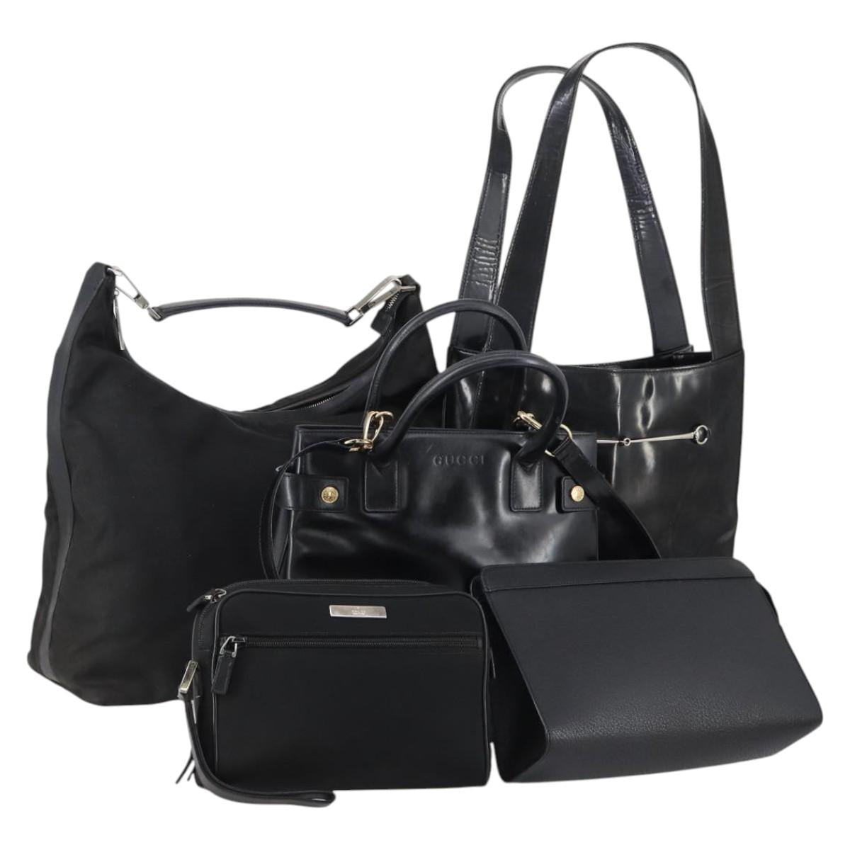 GUCCI Shoulder Bag Leather Nylon 5 Set Black Auth bs30293