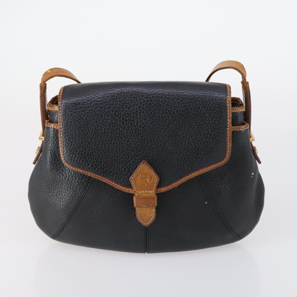 Christian Dior Shoulder Bag Leather Canvas 3 Set Black Beige Auth bs30295